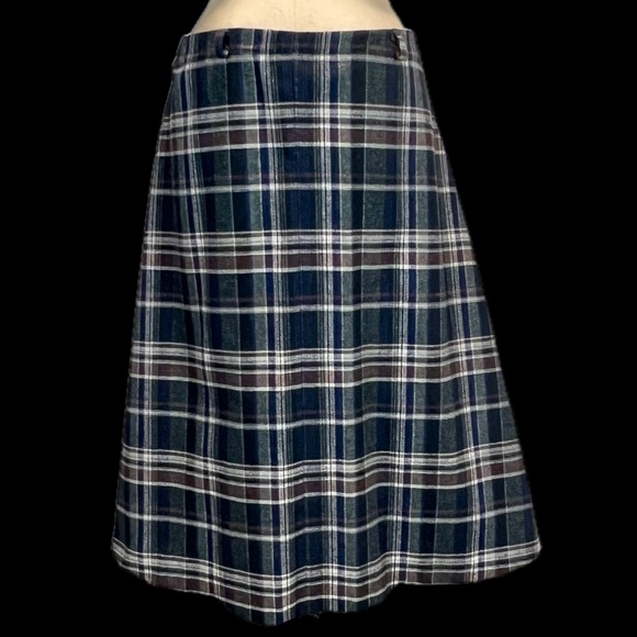 VINTAGE tartan plaid wool midi a-line skirt dark moody academia preppy 70s 80s - Picture 1 of 10